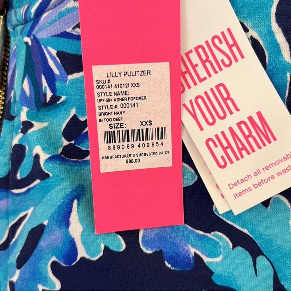 NWT Lilly Pulitzer Asher Popover Top IN TOO DEEP Bright Navy, XXS - Picture 4 of 5